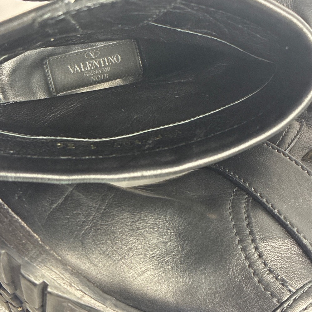 Valentino Garavani Noir Rockstud Leather Moto Boots Black Studded VSF 307 36 - Picture 7 of 10